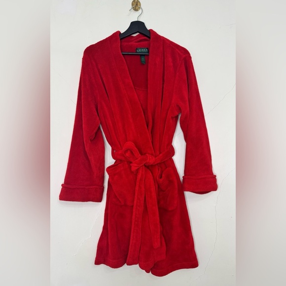 Ralph Lauren Luxury Soft Plush Cherry Red Embroidered Logo Valentine Day Robe - Picture 2 of 6